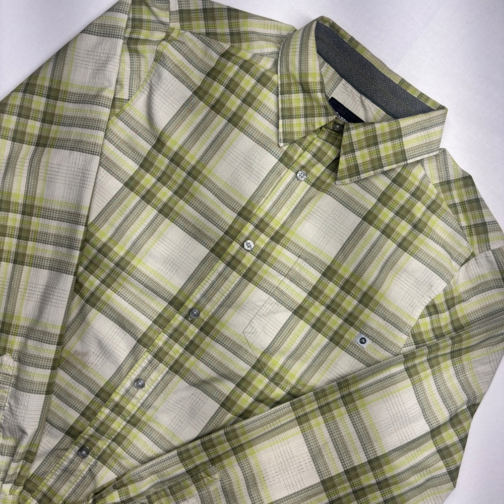 Marmot Mens Medium Plaid Long Sleeve Button Up Shirt Olive Green Hiking Outdoor